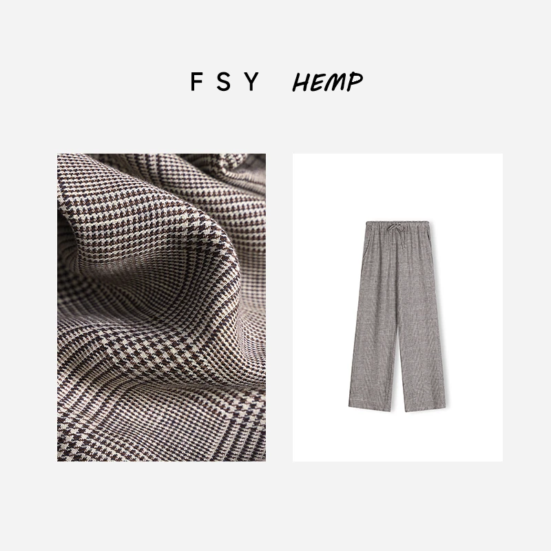 爱尔兰进口100%色织亚麻千鸟格女士休闲裤休闲2025266