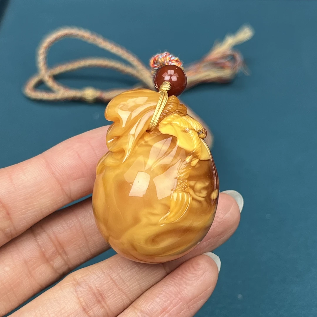 Y4807天然原矿蜜蜡 鸡油红钱袋子 30*41mm抖音基地质检发货