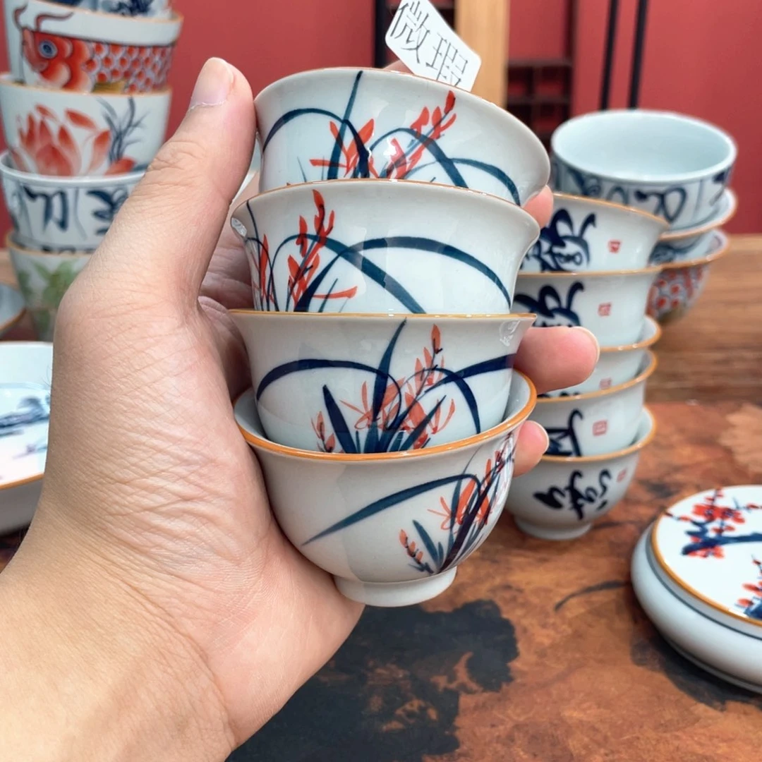 釉下手绘茶具微瑕直播间样品