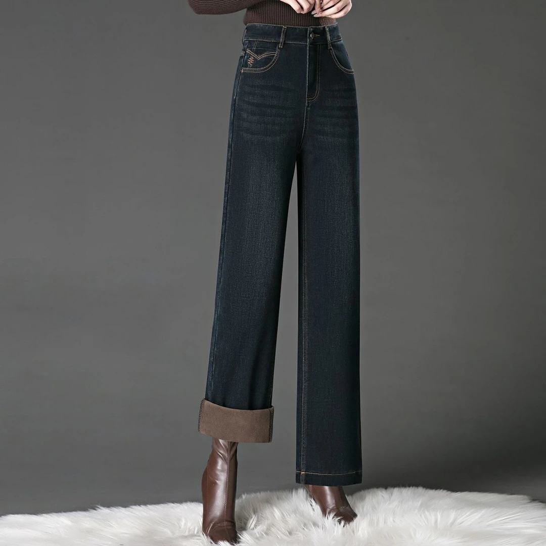 加绒加厚中年妈妈新款休闲高腰秋冬直筒裤长裤窄版阔腿牛仔裤女