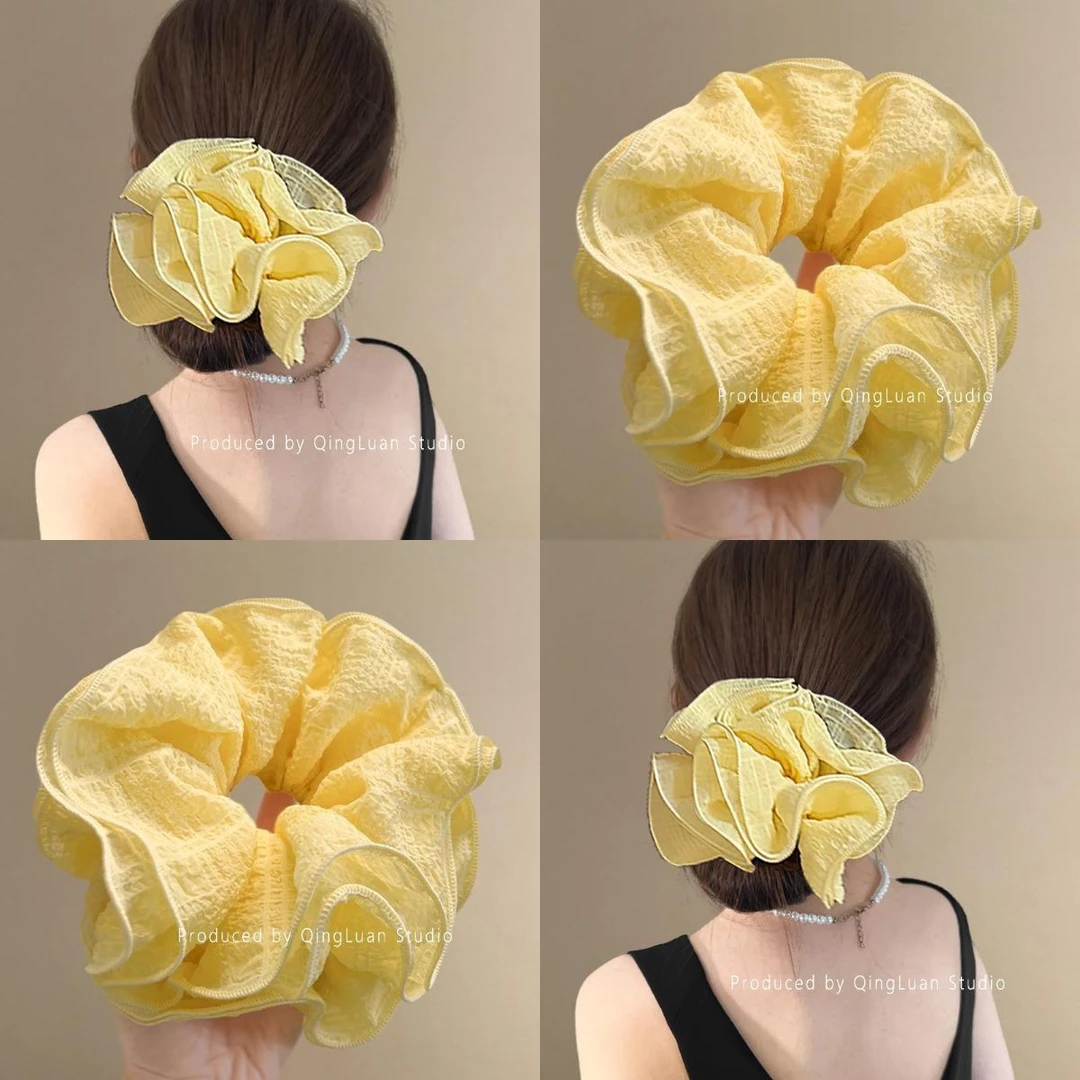 明媚柠檬黄~超仙泡泡纱大肠发圈女2025春夏氛围感丸子头绳旅行绳