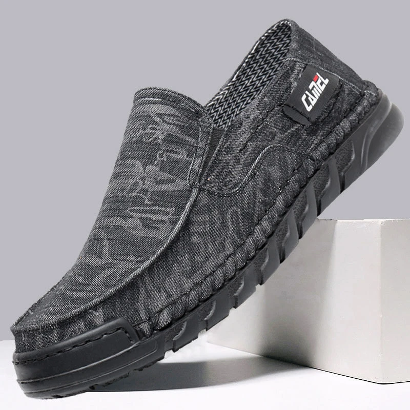 春秋男鞋仿皮面防水老北京布鞋男中老年爸爸一脚蹬牛筋底防滑鞋子