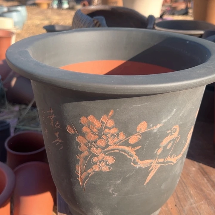 红陶紫砂兰花盆瑕疵