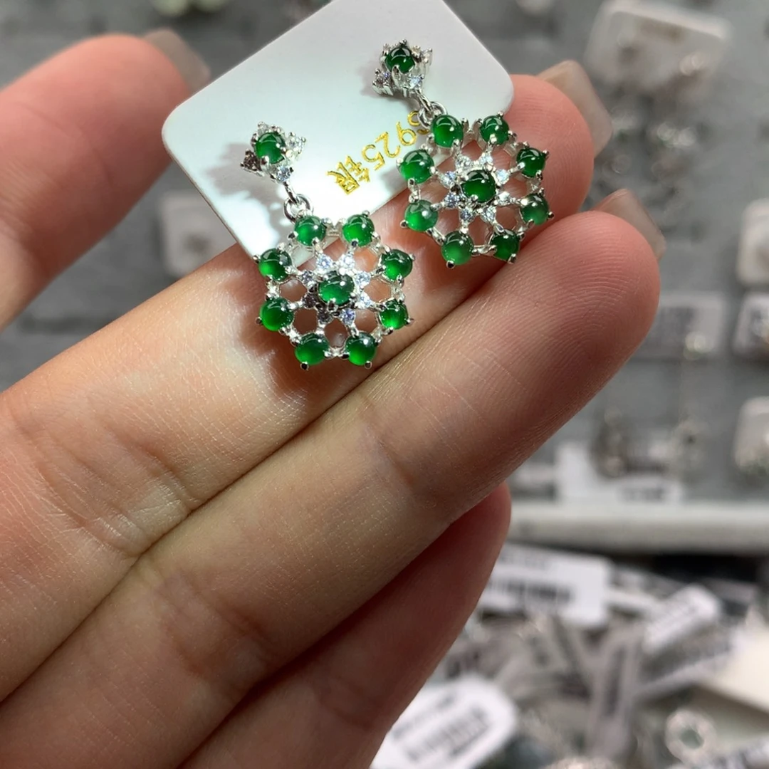 翡翠银S925镶嵌吊坠(不含链)耳钉