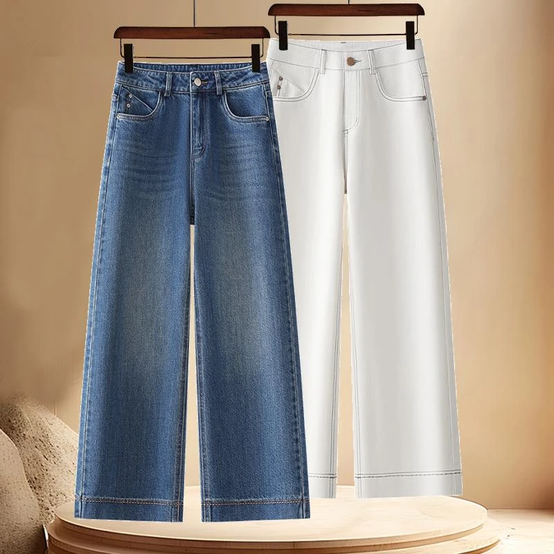 复古窄版阔腿牛仔裤女夏季薄款2025新款高腰显瘦小个子九分直筒裤