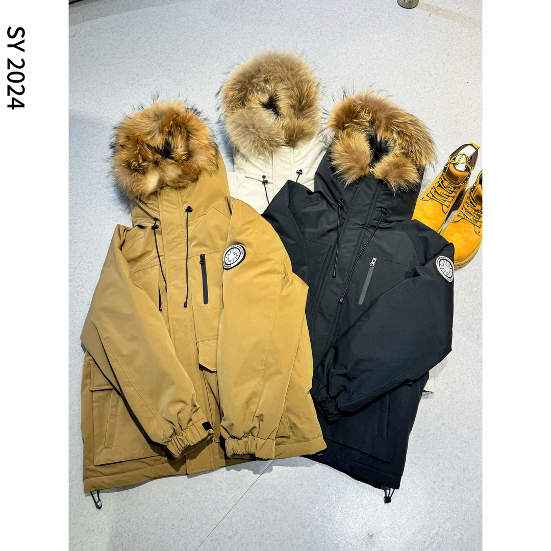 90白鸭绒冬季大毛领派克羽绒服连帽可拆卸宽松情侣外套3312