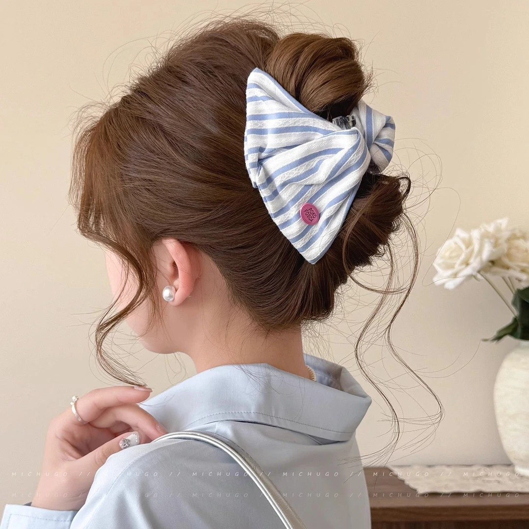 韩系甜美条纹三角发夹女后脑勺盘发抓夹气质鲨鱼夹子百搭发卡发饰