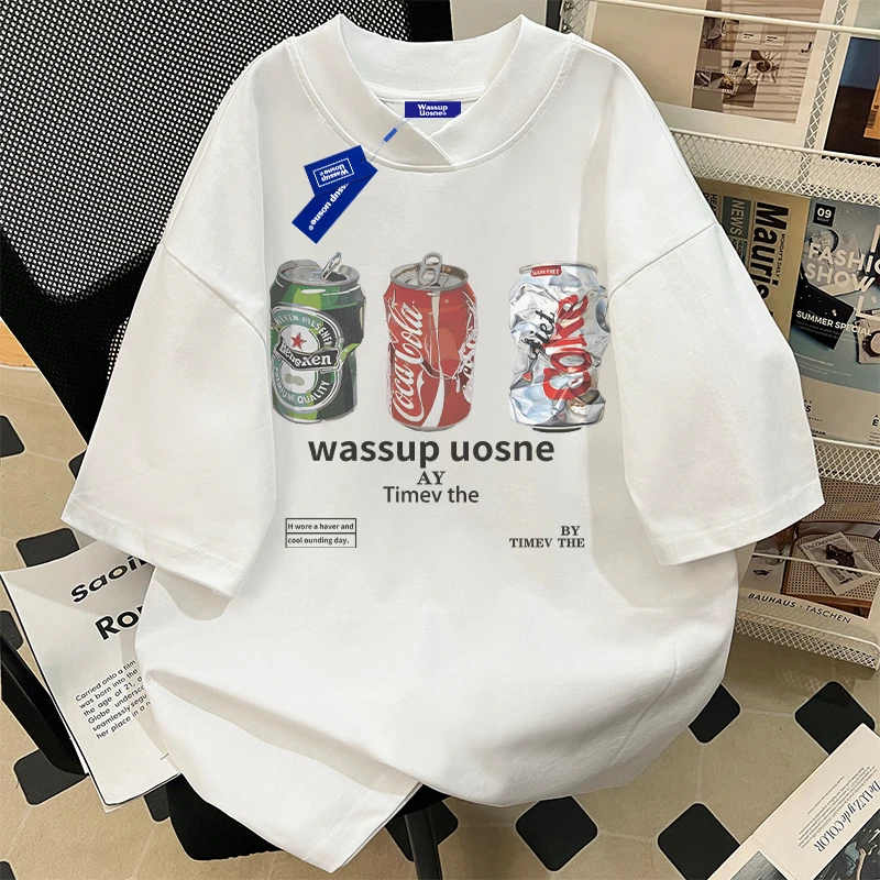 WASSUP UOSNE百搭纯棉短袖T恤男款夏季宽松休闲重磅潮牌美式半袖