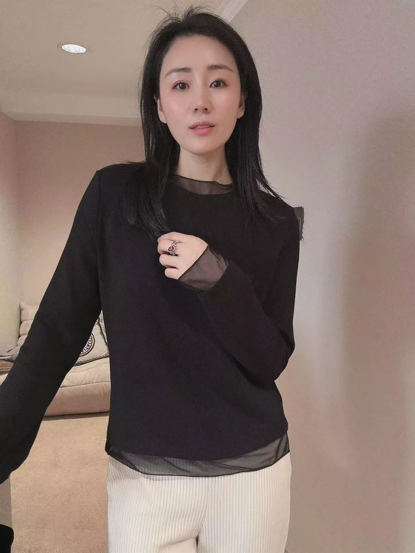 磨毛拼纱纱有弹保暖打底小衫