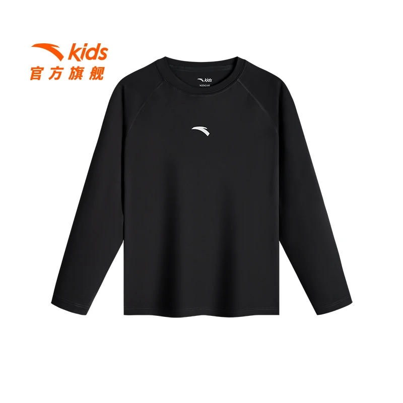安踏儿童男童针织长袖T2025春款透气舒适青少年紧身速干运动长T恤