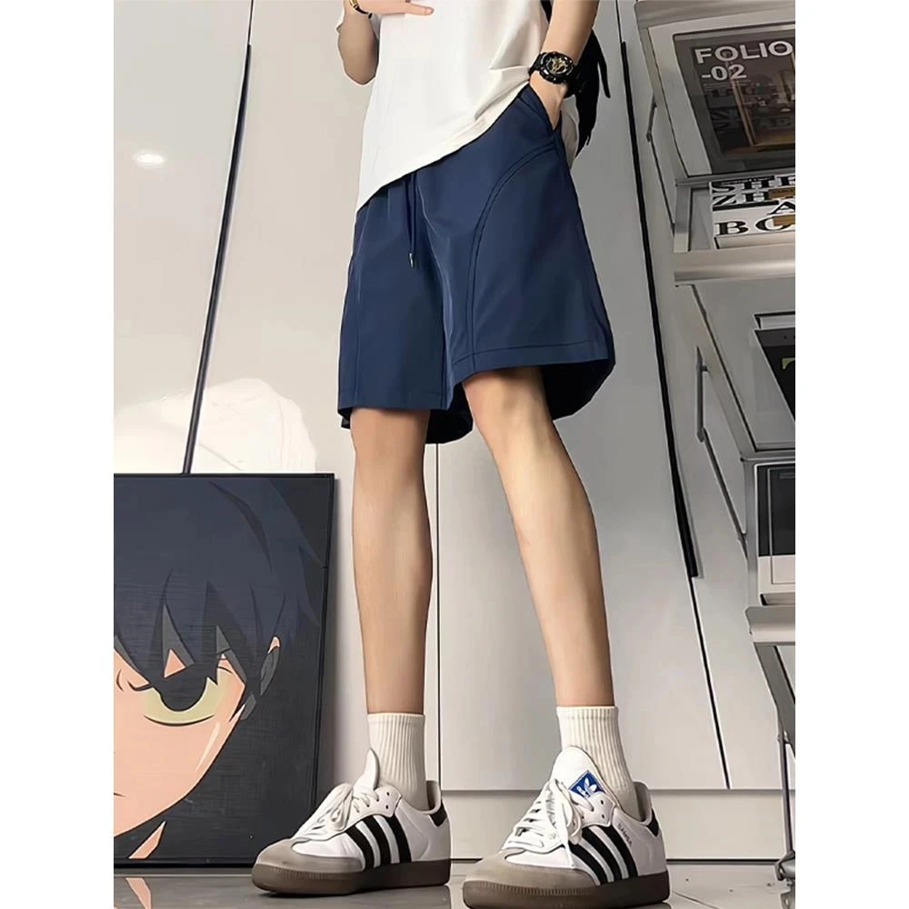 美式斜切弯刀短裤男款夏季冰丝速干休闲裤子潮牌痞帅宽松四五分裤