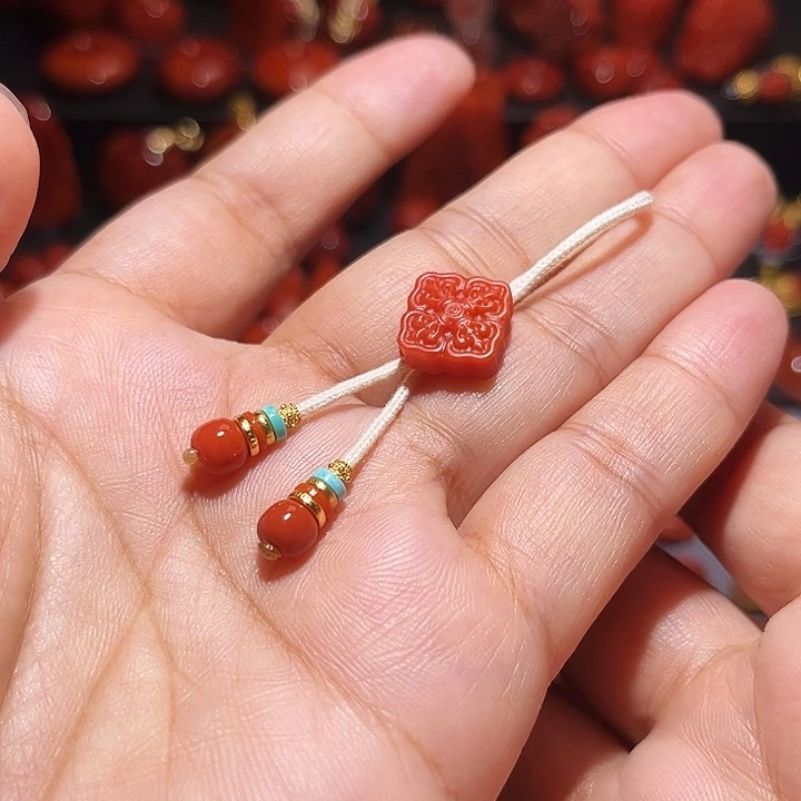 南红玛瑙未镶嵌配饰弟子珠6+金杆杵背云