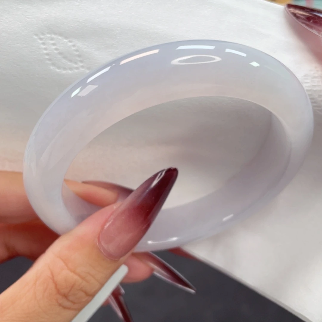 翡翠手镯未镶嵌58日常百搭柔美粉白月光7号