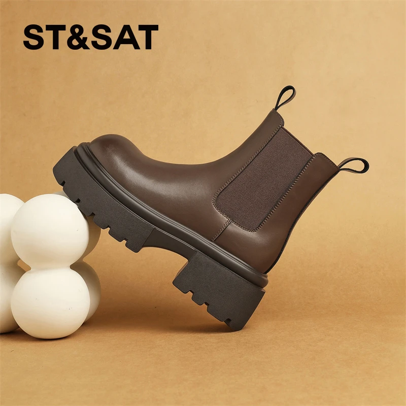 【黑金系列】星期六小个子厚底增高牛皮秋冬真皮气质圆头中筒女短靴