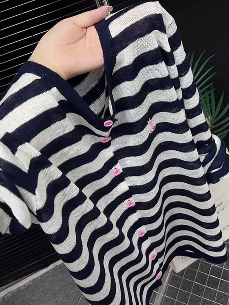 条纹针织开衫上衣女2025秋季新款小众高级感百搭显瘦气质减龄毛衣