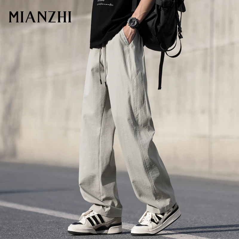 棉致男士休闲裤夏季薄款潮流宽松透气网眼冰丝裤子男直筒长裤男款