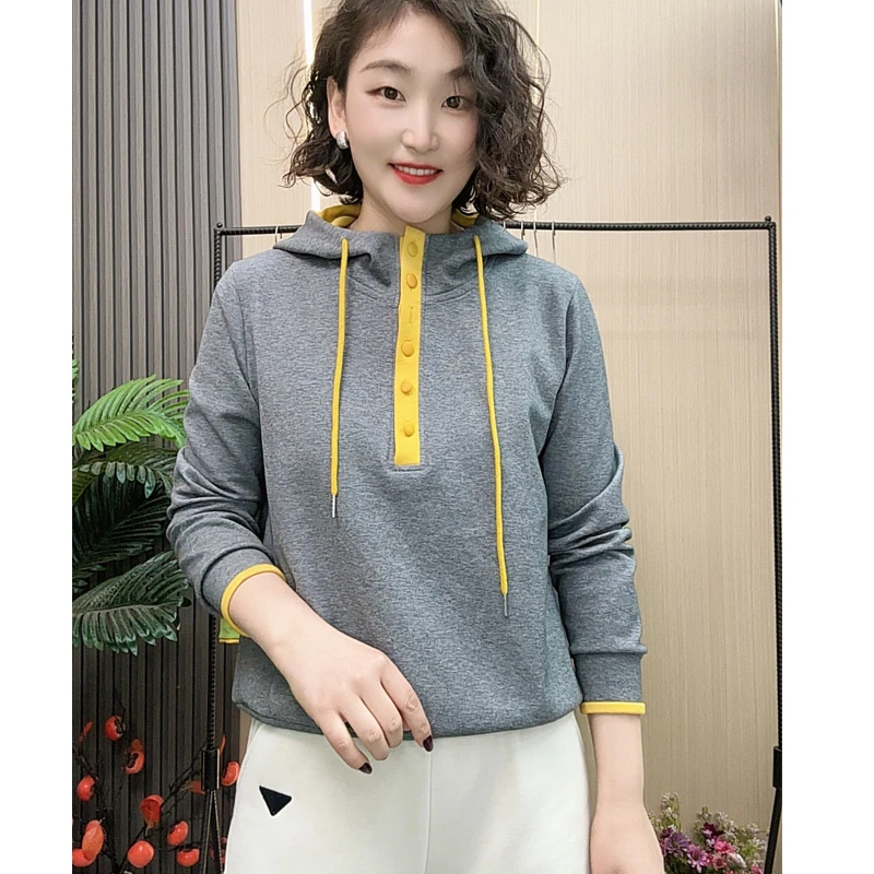 【正品连帽】2025春季新款宽松百搭显瘦长袖卫衣女连帽打底衫t桖女