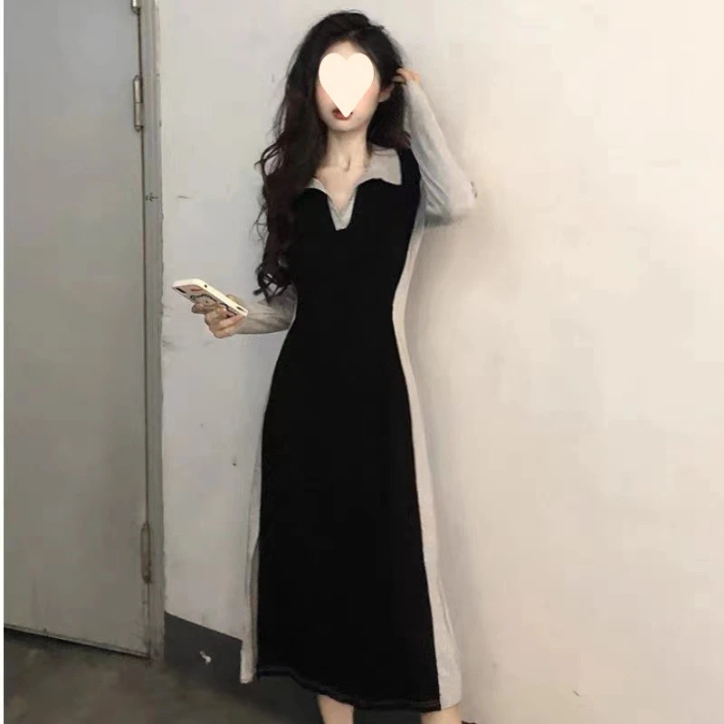 热款2024新款POLO领小个子长袖连衣裙女秋季气质收腰显瘦法式小众