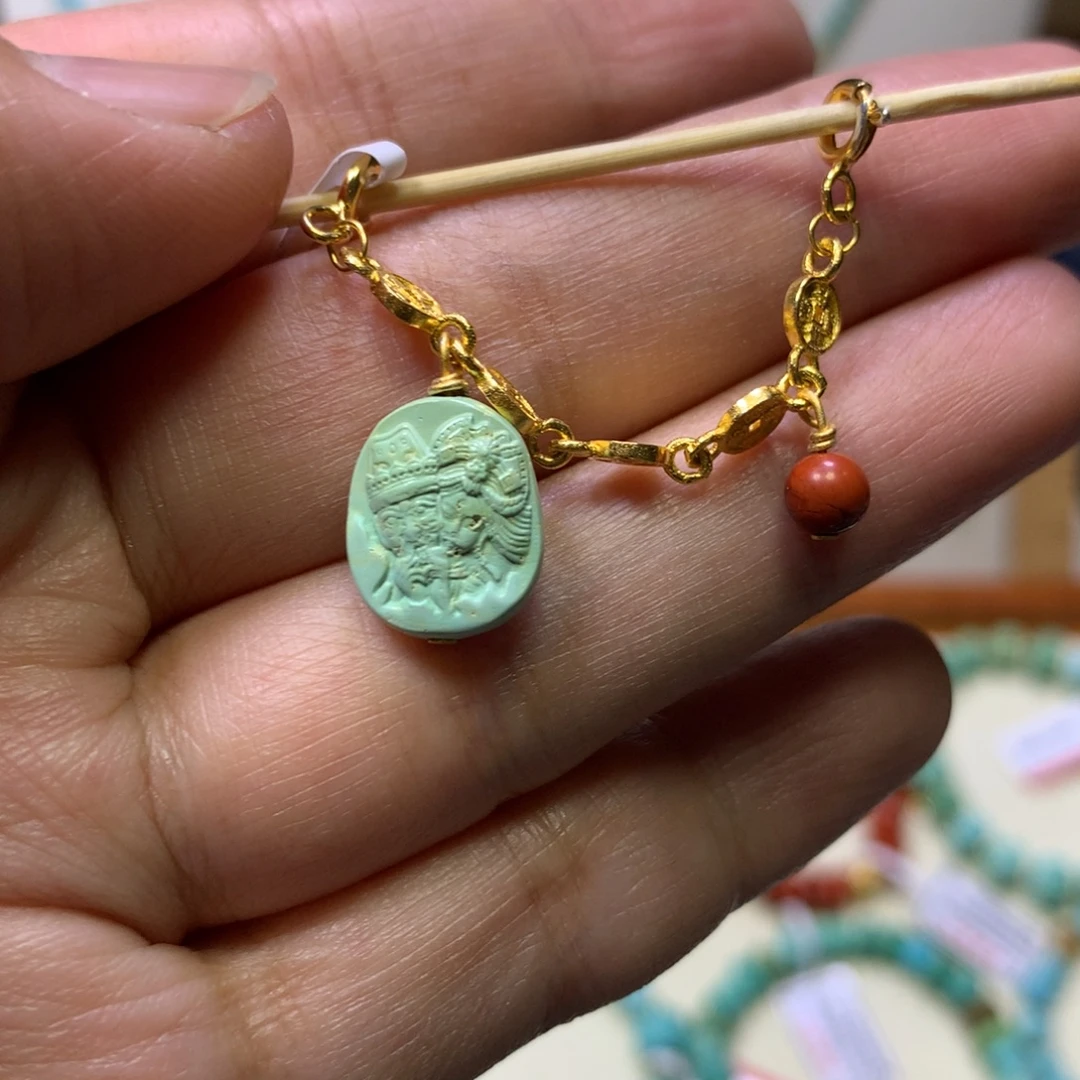 绿松石银S925镀金镶嵌半挂链