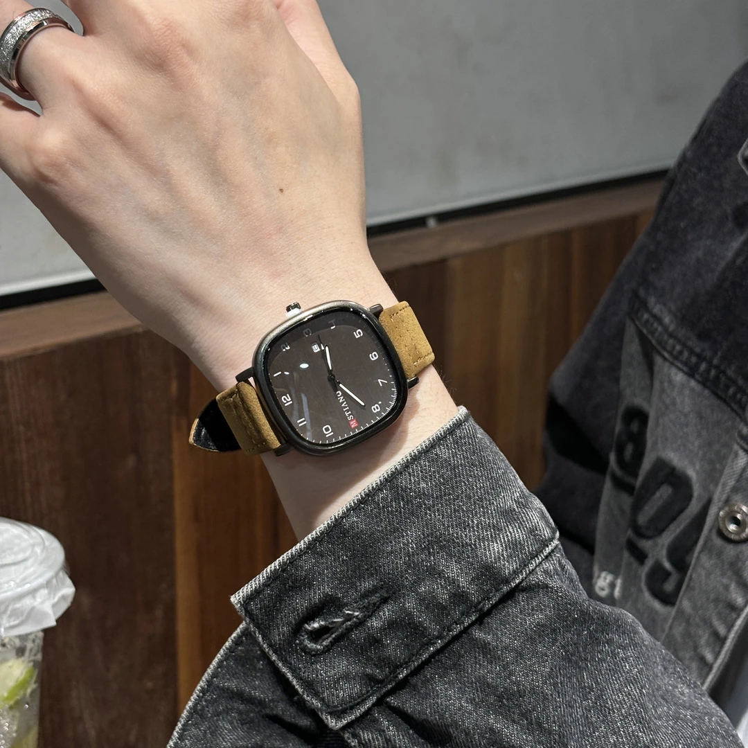 高颜值手表男款学生高级感方形手表男小众轻奢高中生青少年石英表