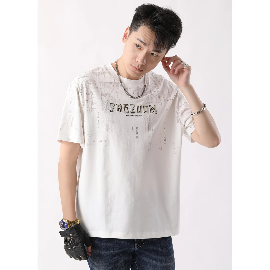 【树邦实体品质】夏季新品F英文百搭透气舒适短袖休闲男士圆领T恤