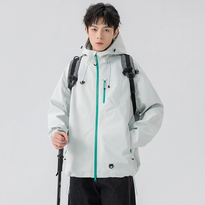 Aloxadoer春秋户外防水夹克防风外套情侣百搭连帽男生美式外套潮