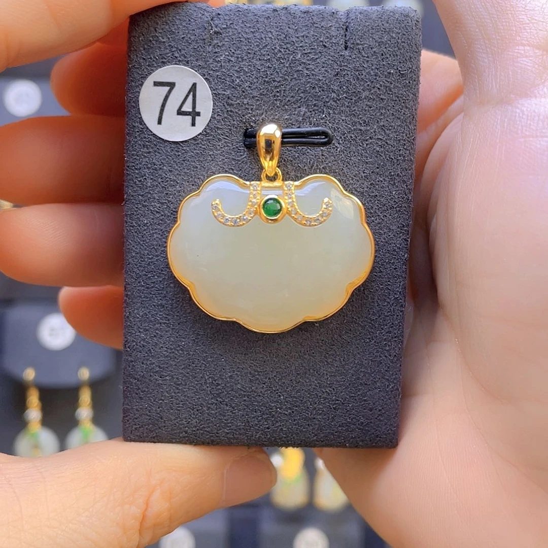 和田玉颈饰银S925镀金镶嵌