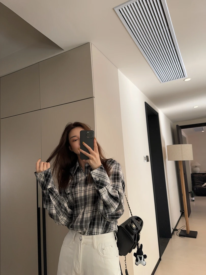 ［IAMMEIYA］-大骨架穿搭 格子衬衫15852