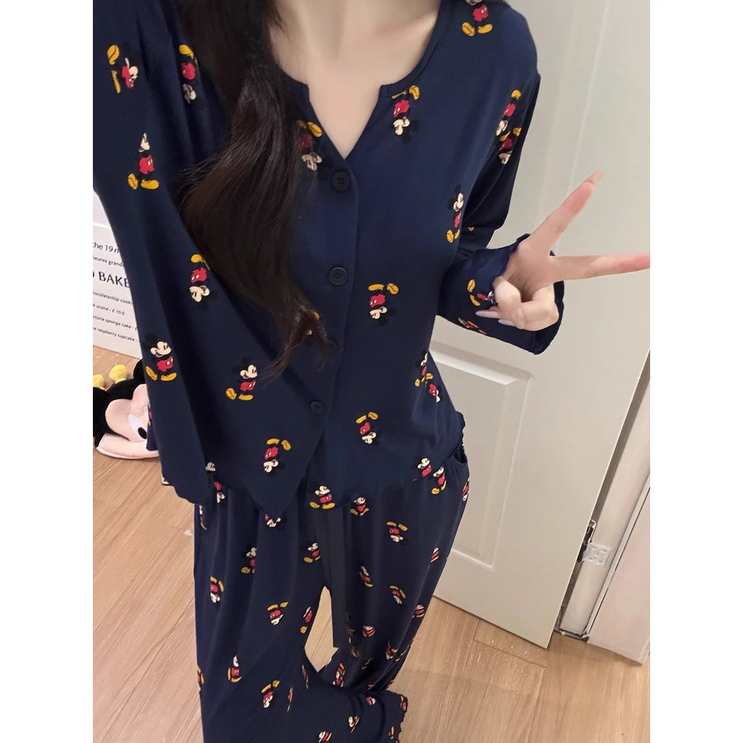 韩国可爱米奇睡衣女莫代尔棉秋季2025新款长袖长裤舒适家居服套装