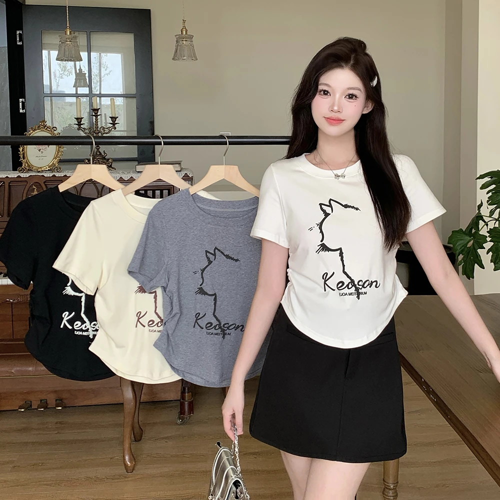 【涵胖胖】Q大码女装新款猫咪印花短袖T恤2695