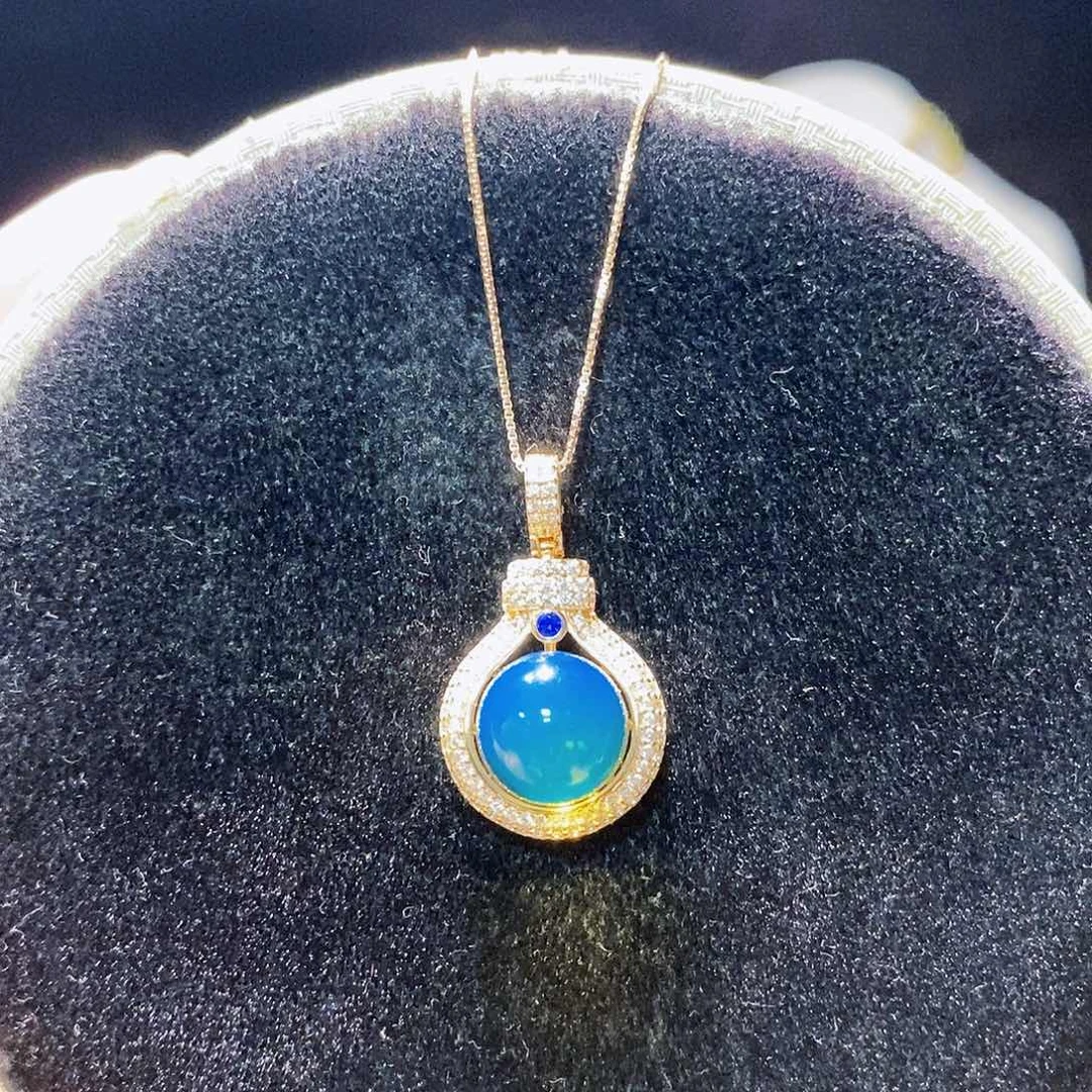 蓝珀银S925镀金镶嵌颈饰10m高蓝净水吊坠