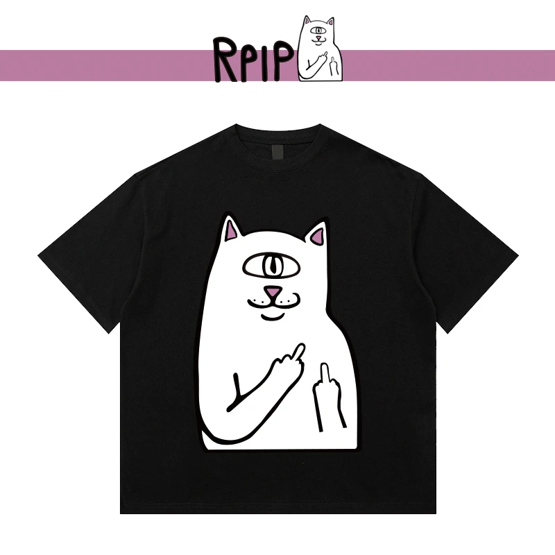 RPIP短袖T恤男白色纯棉休闲夏季宽松印花圆领卡通美式宽松圆领ins