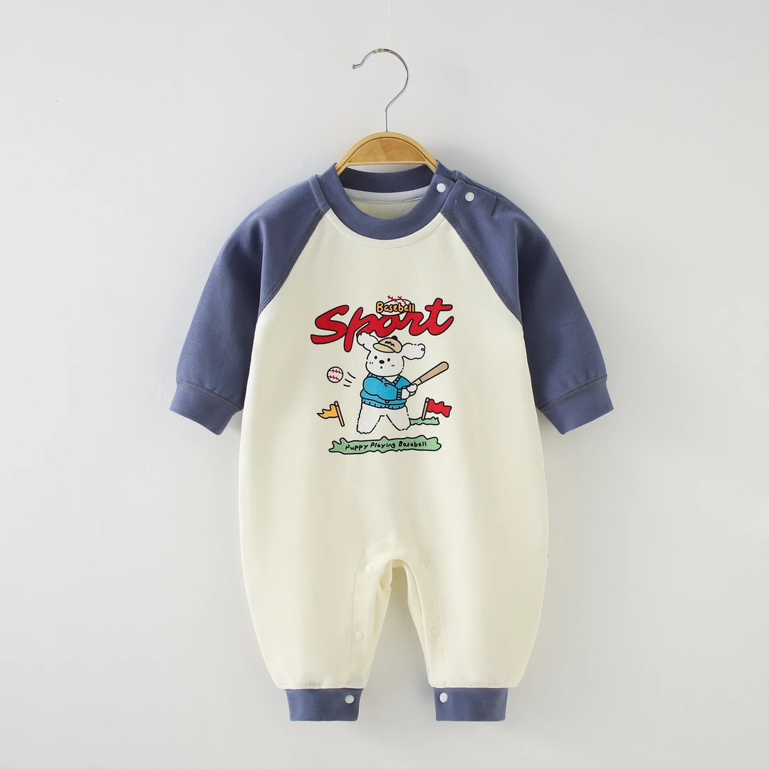 婴儿连体衣秋冬新款肩扣舒绒无骨男女宝宝哈衣套头新生儿衣服爬服