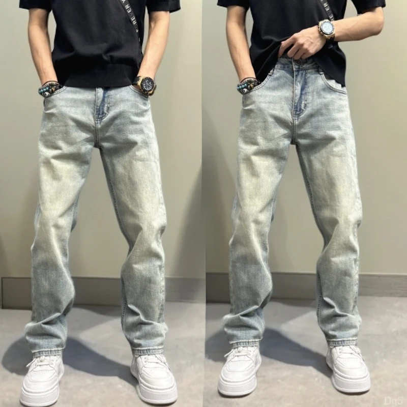 美式休闲男装慵懒风痞秋冬牛仔裤宽松男士黄泥色美式直筒牛仔裤