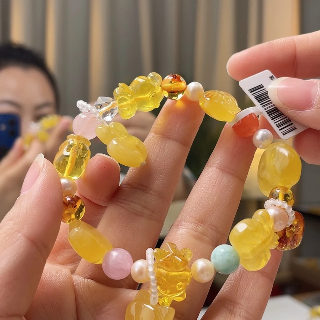 琥珀裸石未镶嵌蜜蜡手串