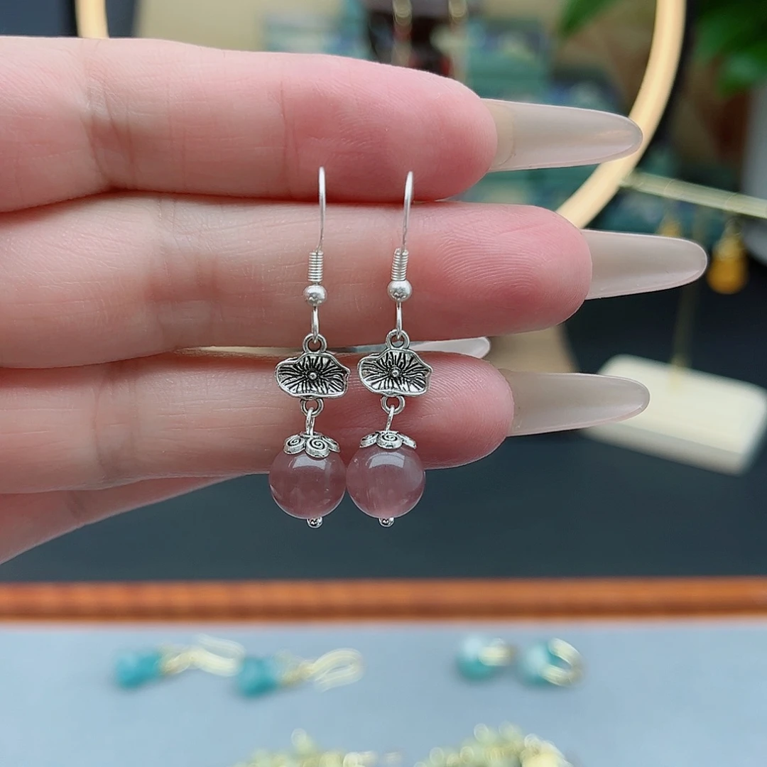 玛瑙/玉髓耳钉银S925镶嵌