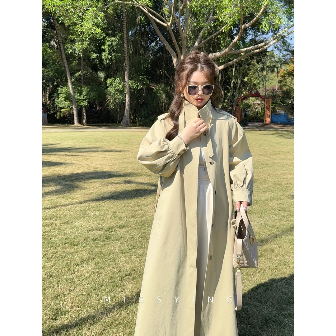 应小姐【秀场风衣】微胖大码春款气质风宽松显瘦设计感长款风衣外套