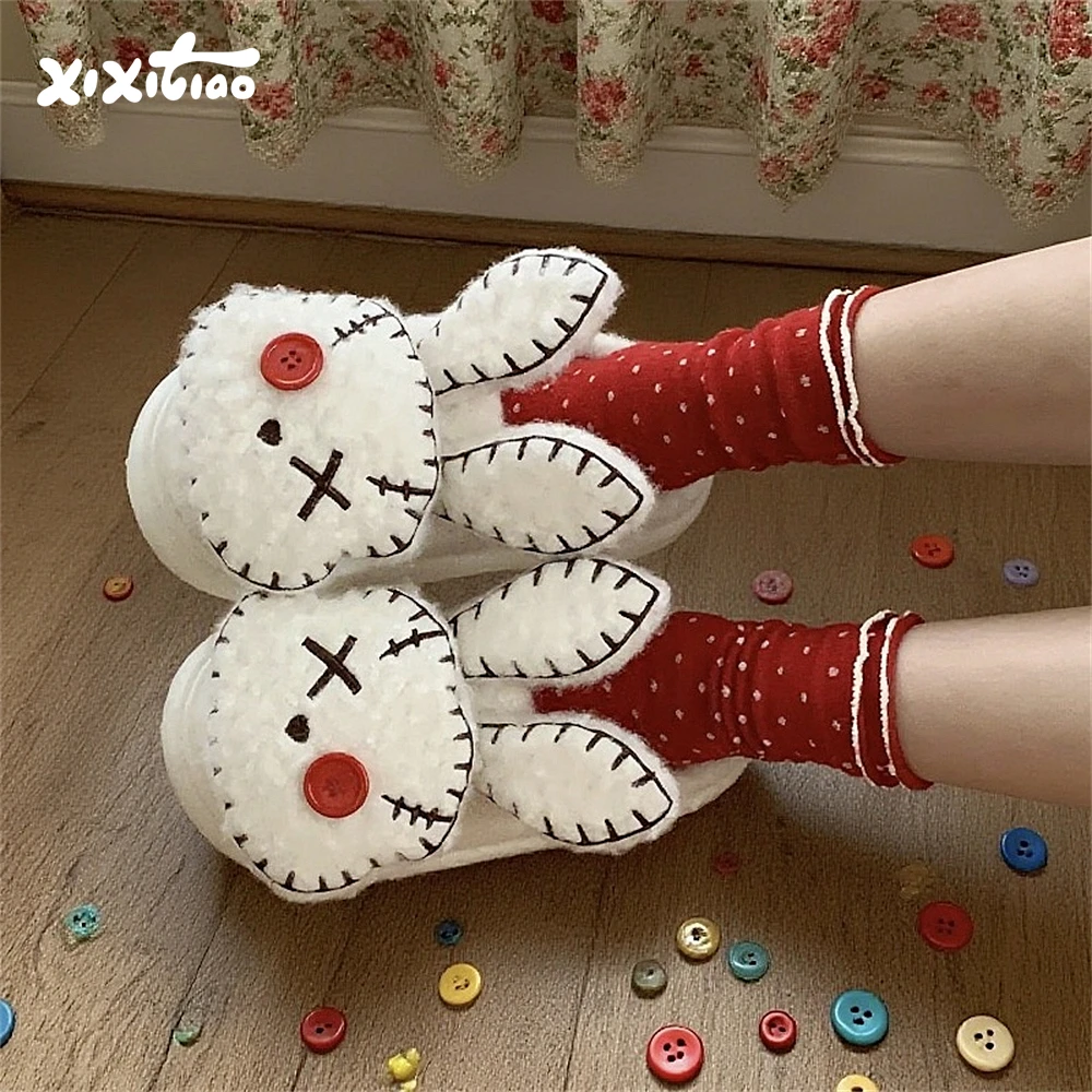 细细条 女士趣味居家月子鞋反派兔子海盗冬季保暖防滑个性棉拖鞋