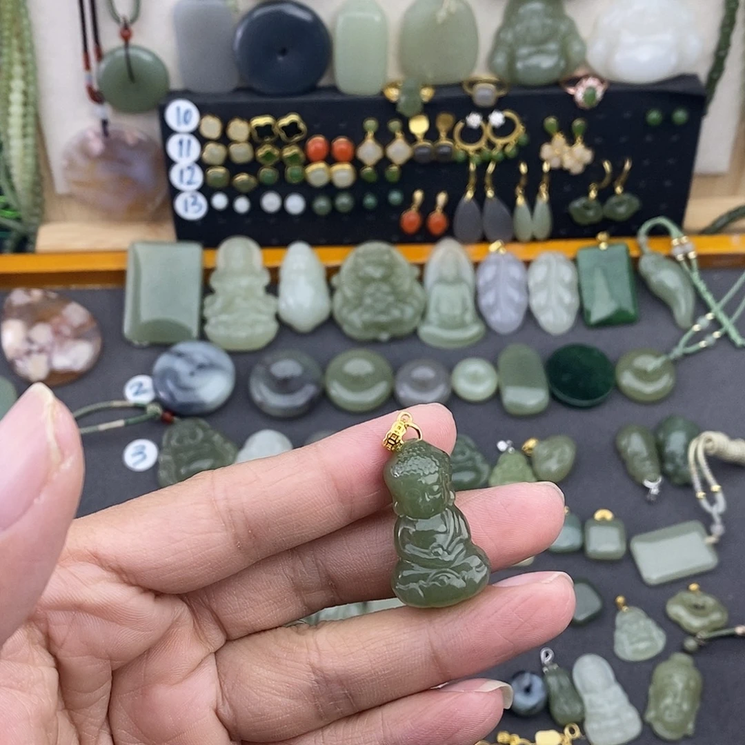 和田玉银S925镶嵌吊坠(不含链)