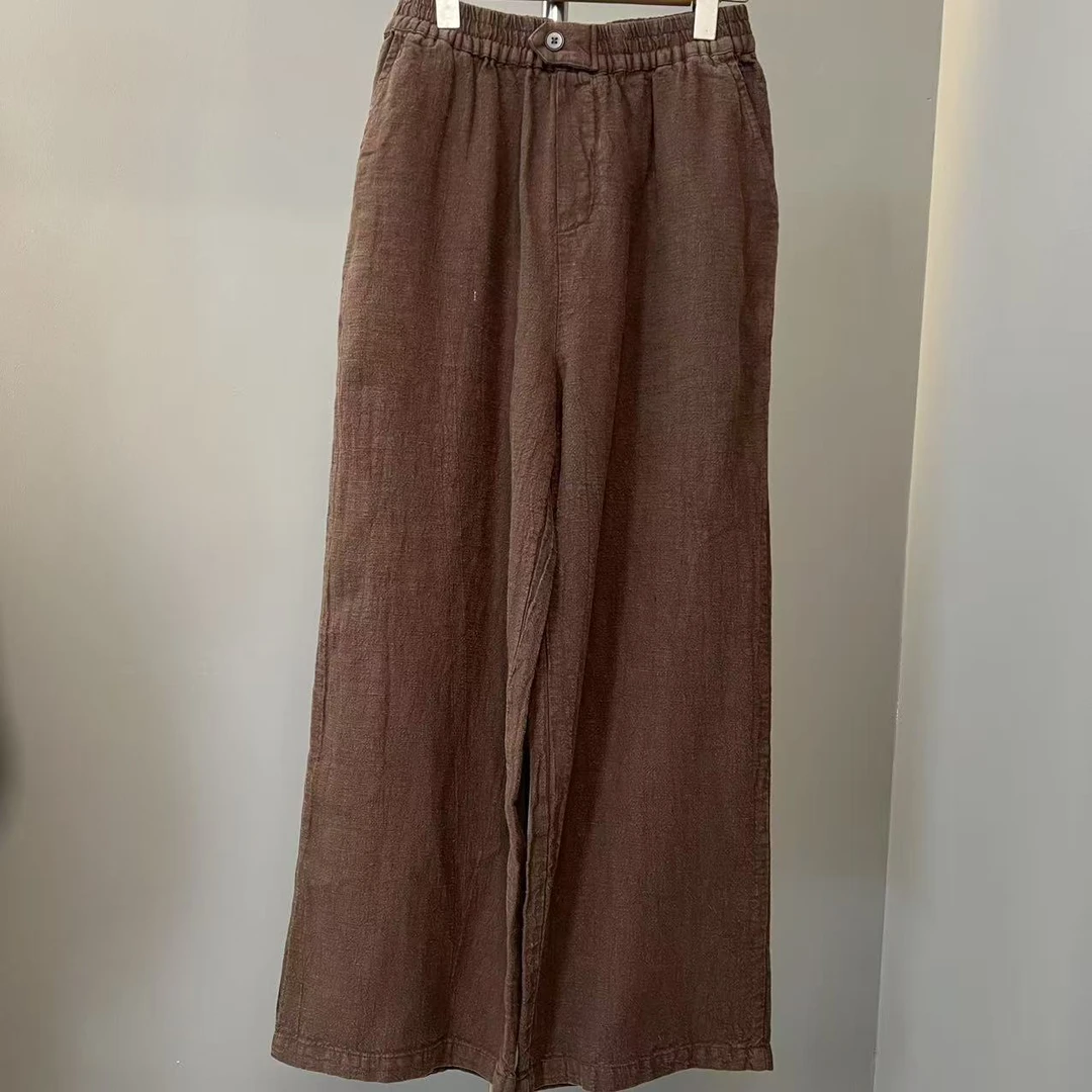 丫丫    2026春季新款纯色休闲直筒裤100麻（裤长97  80-150斤）