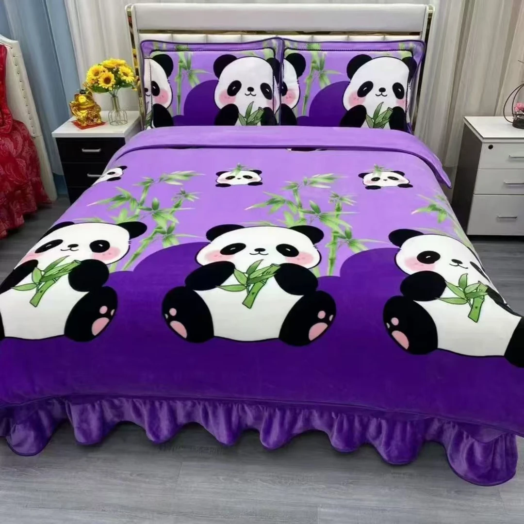 冬季牛奶绒四件套加厚保暖法兰绒珊瑚绒床裙双面绒印花双人四件套