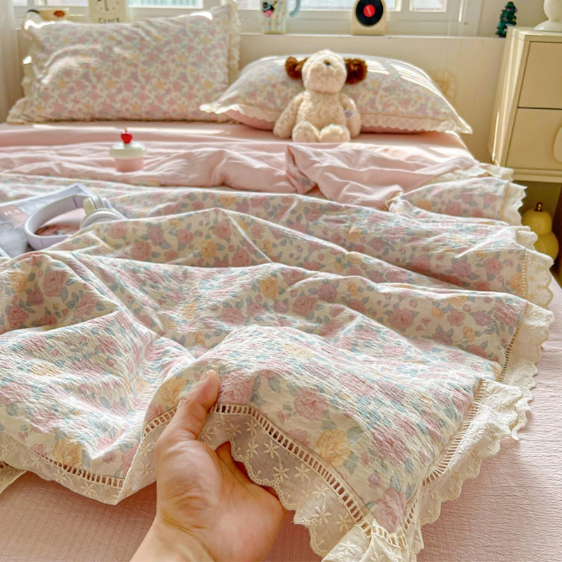 A类花边双层纱夏凉被四件套夏天家用单双人空调被可机洗夏季被子