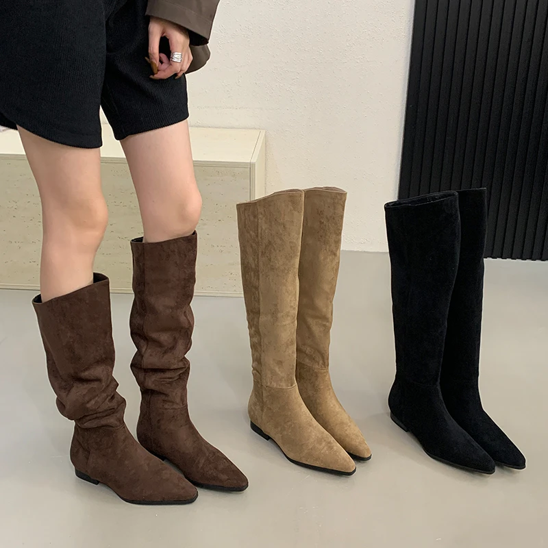 长靴长筒靴女2025新款冬季时尚百搭瘦瘦靴粗跟复古尖加绒弹力靴