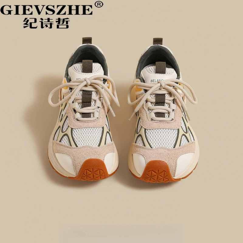 纪诗哲厚底老爹鞋女款2025秋新款软底增高休闲鞋不累脚网面阿甘鞋