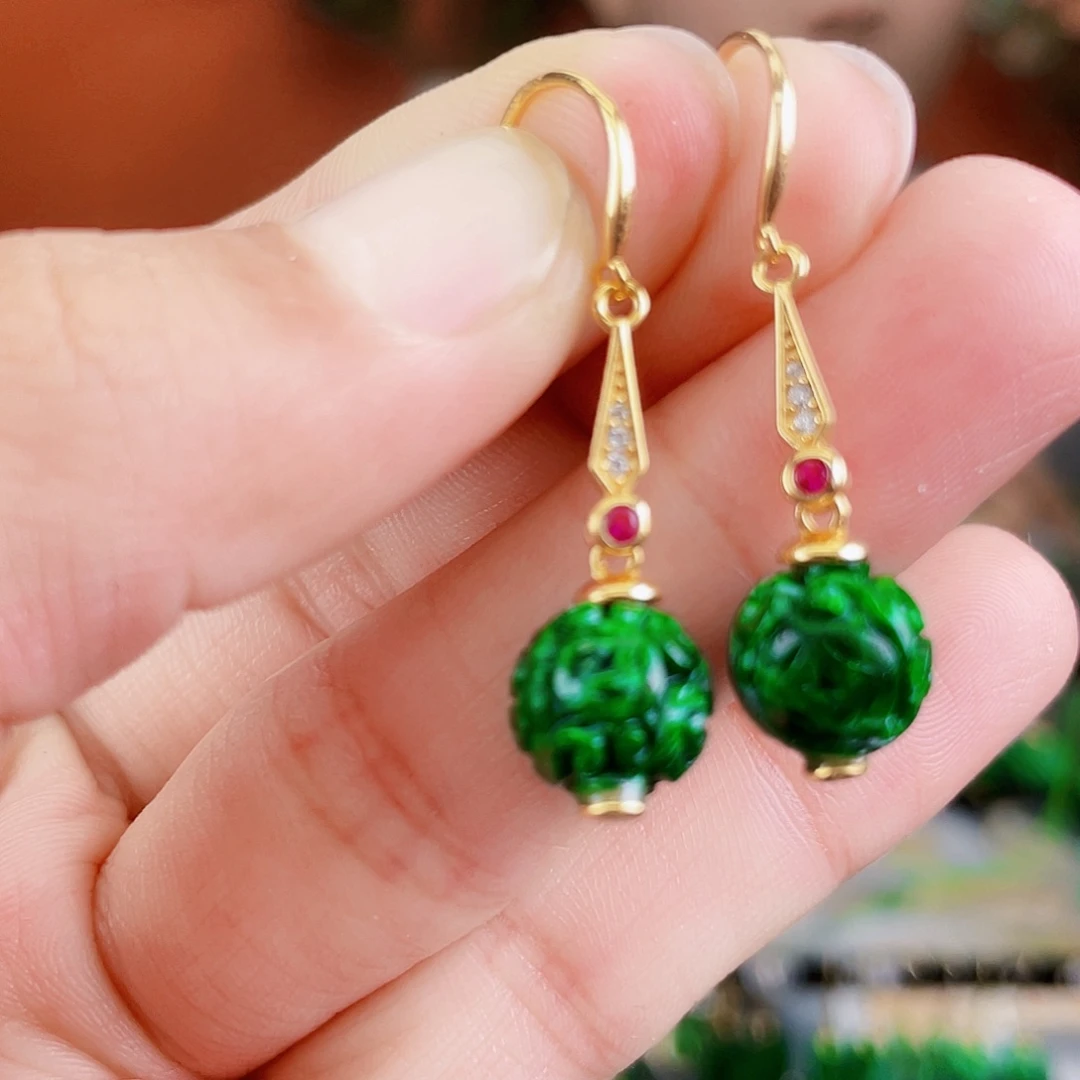 翡翠银S925镶嵌耳饰