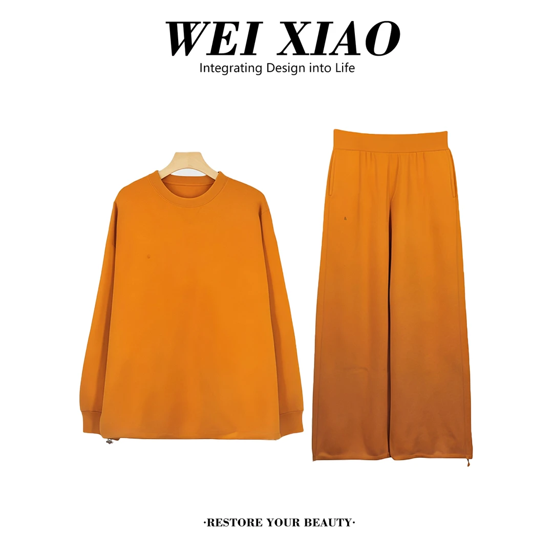 宽松慵懒加厚保暖套头卫衣阔腿裤2025年冬季高级感休闲时尚套装女