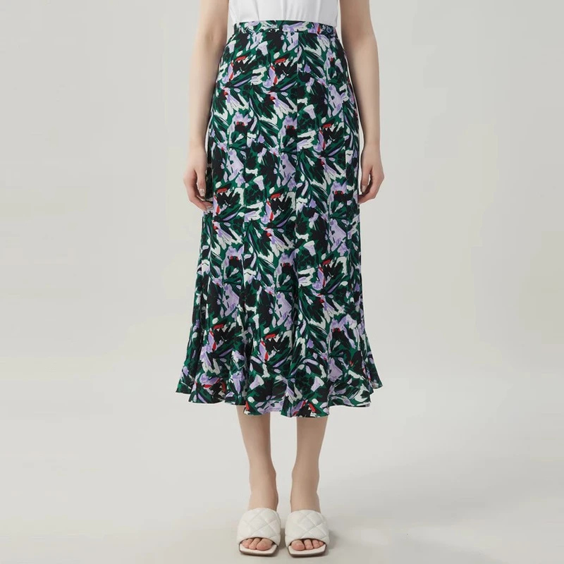 【商场同款】2025夏新款百搭高腰显瘦长款印花鱼尾半身裙女5200385