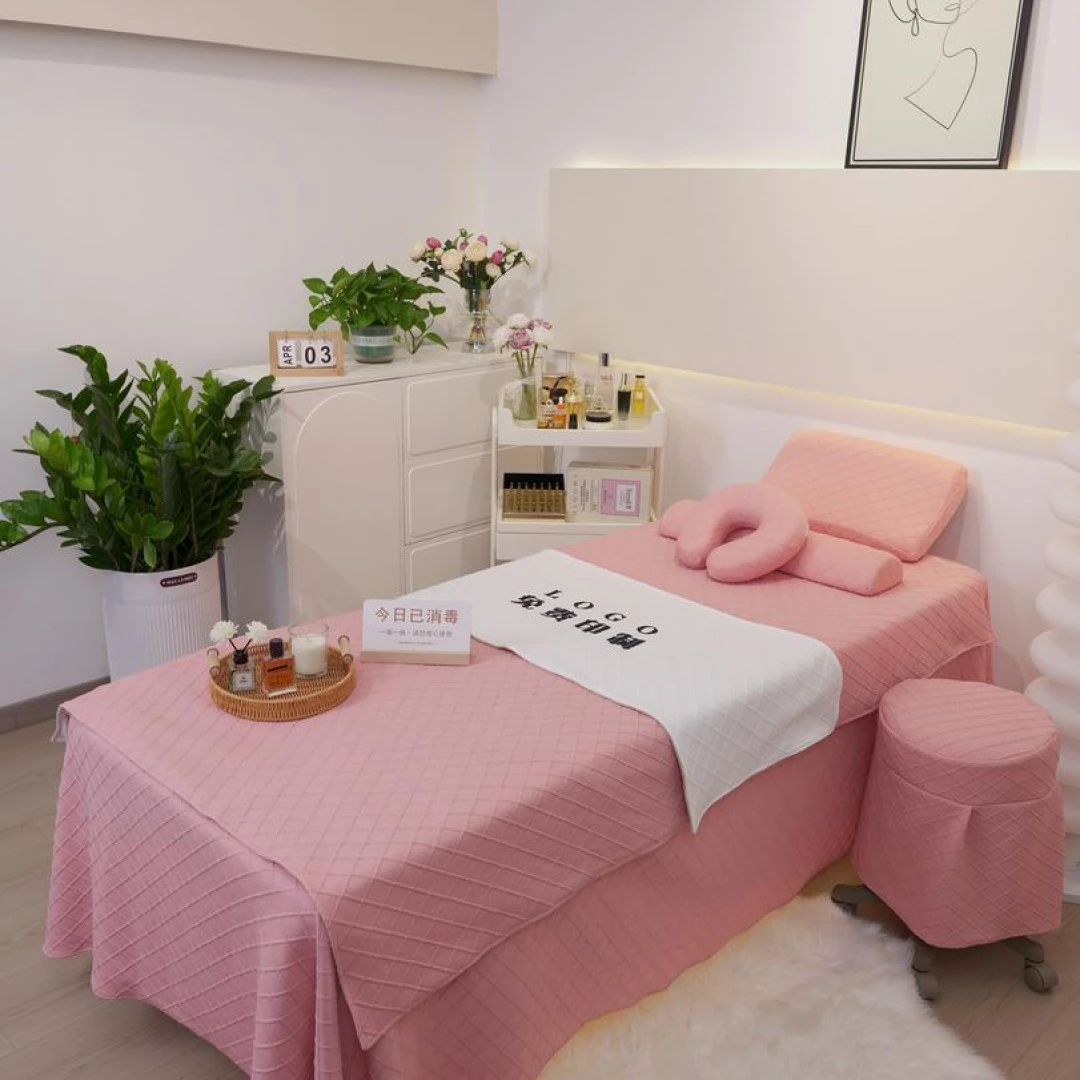 新款针织棉轻奢美容床罩四件套高端美容院按摩网红床套定制高档