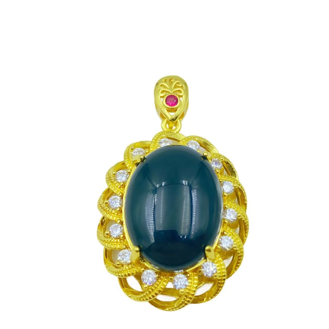 和田玉满钻鸽子蛋气质吊坠Y2342（不含链）