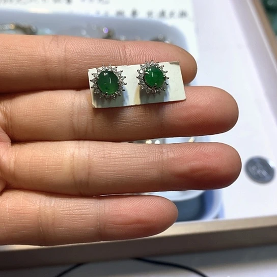 翡翠银S925镶嵌颈饰耳钉